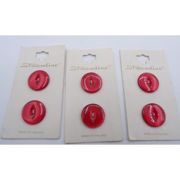 6-2 hole Red Buttons Streamline Brand Thailand Vntg 3/4" Shiny Set of 3 Cards CF - Picture 1 of 1